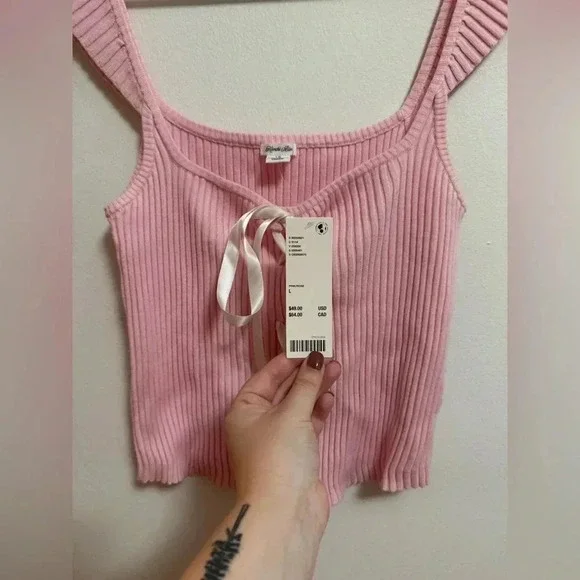NWT - Urban Outfitters - Kimchi Blue - Pink Baby Doll Bow Ribbed Tank - Size L - Picture 4 of 8